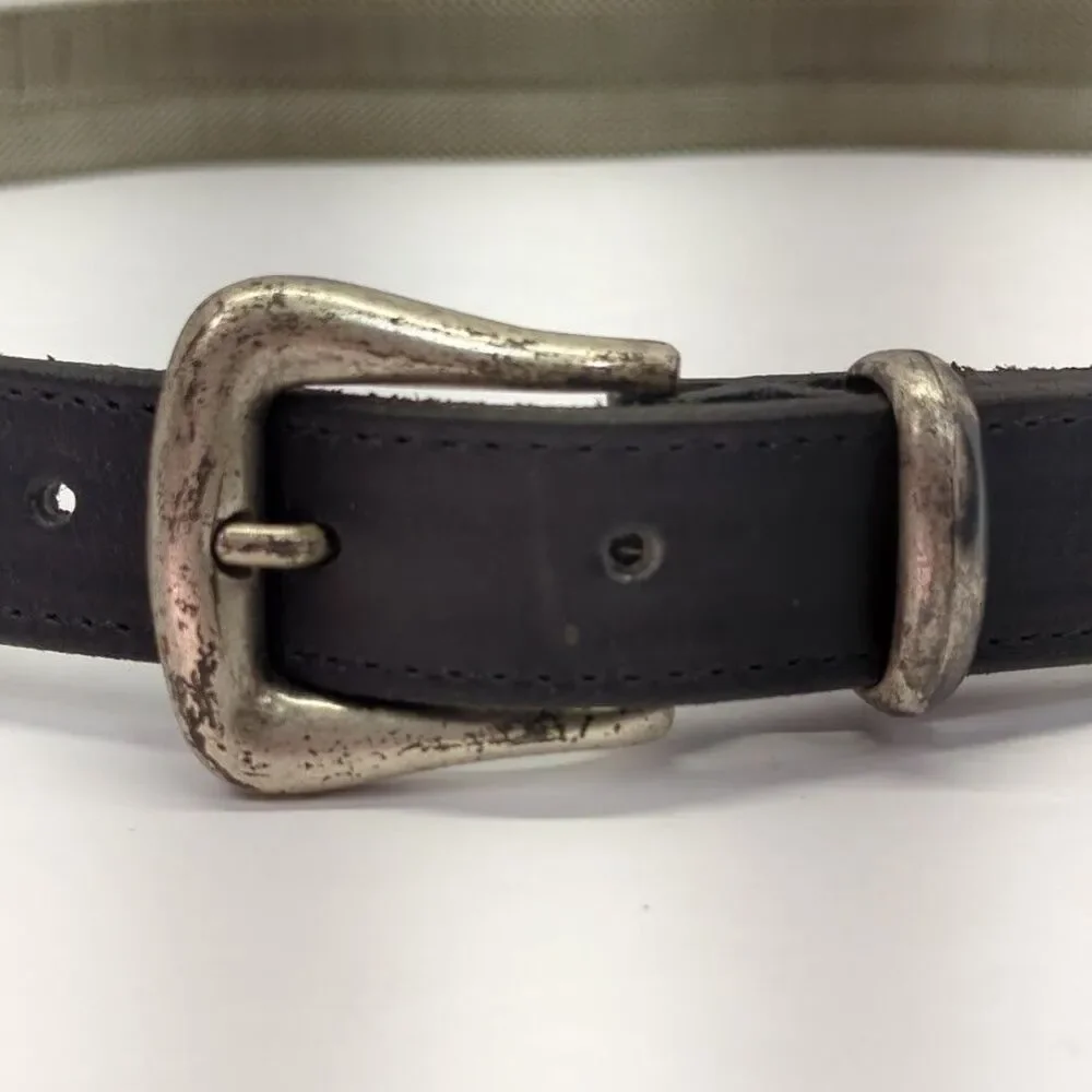 Vintage Women's Black Leather‎ Metal Mesh Silver Buckle 9755 Size Small